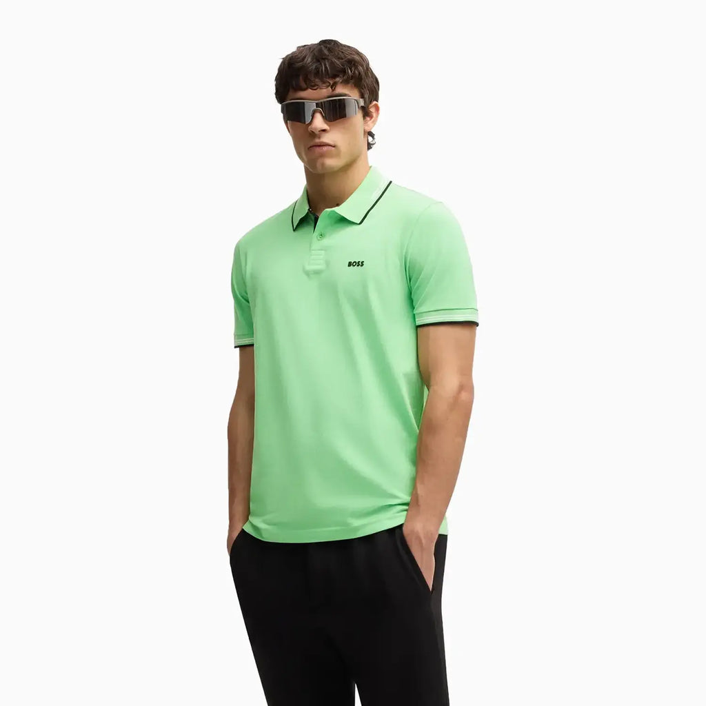 Polo ajustado de algodón elástico para hombre con logotipo