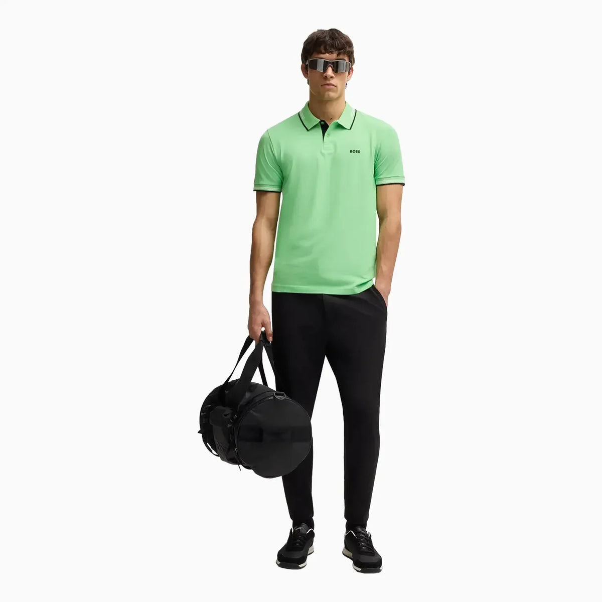 Polo ajustado de algodón elástico para hombre con logotipo