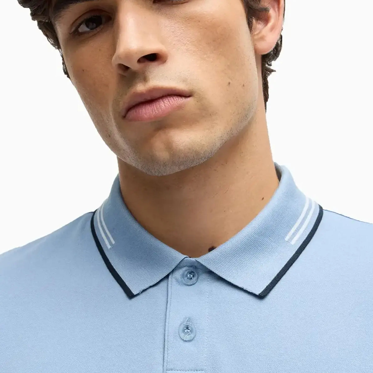 Polo elástico de algodón de corte slim para hombre con logo