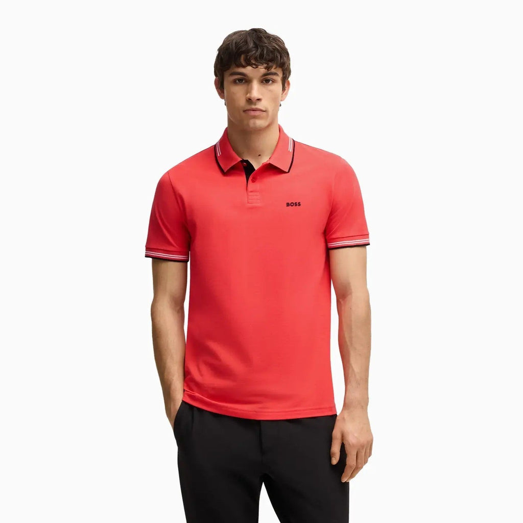 Polo elástico de algodón de corte slim para hombre con logo