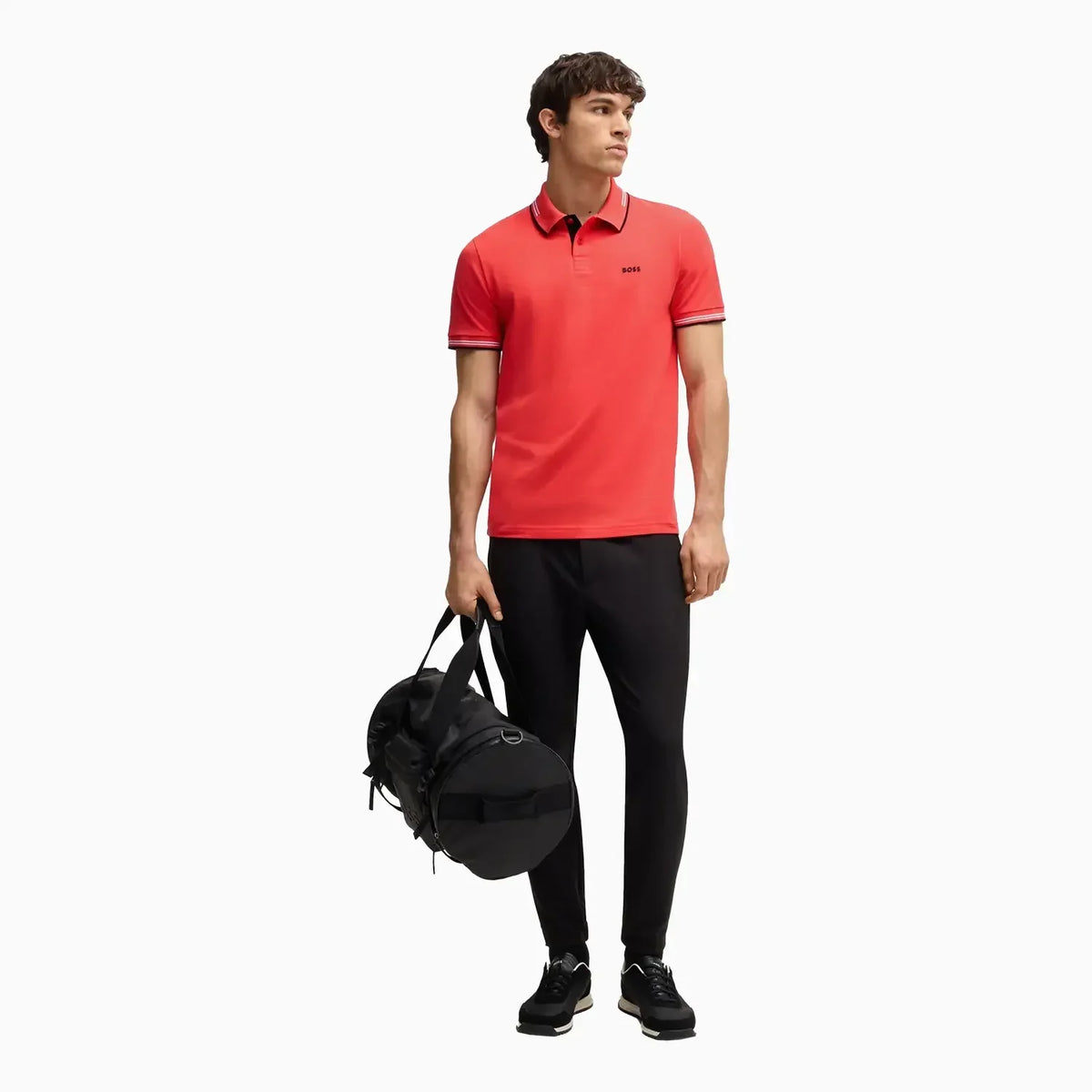 Polo elástico de algodón de corte slim para hombre con logo