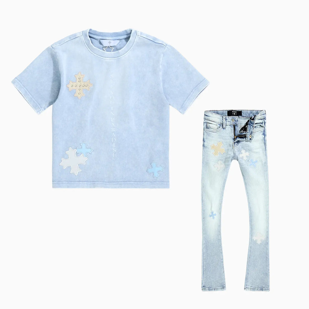 Kid's Utopia T-Shirt and Reckoning Stacked Denim Pant Outfit