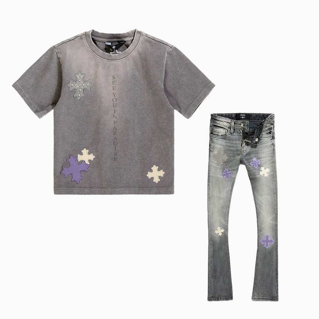 Kid's Utopia T-Shirt and Reckoning Stacked Denim Pant Outfit