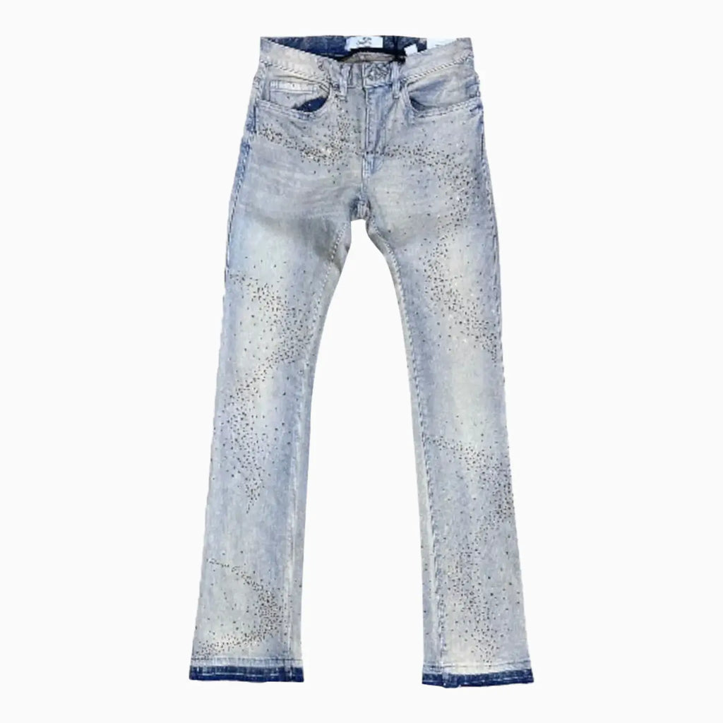 Pantalon en jean empilé à petits et grands cristaux liquides pour homme