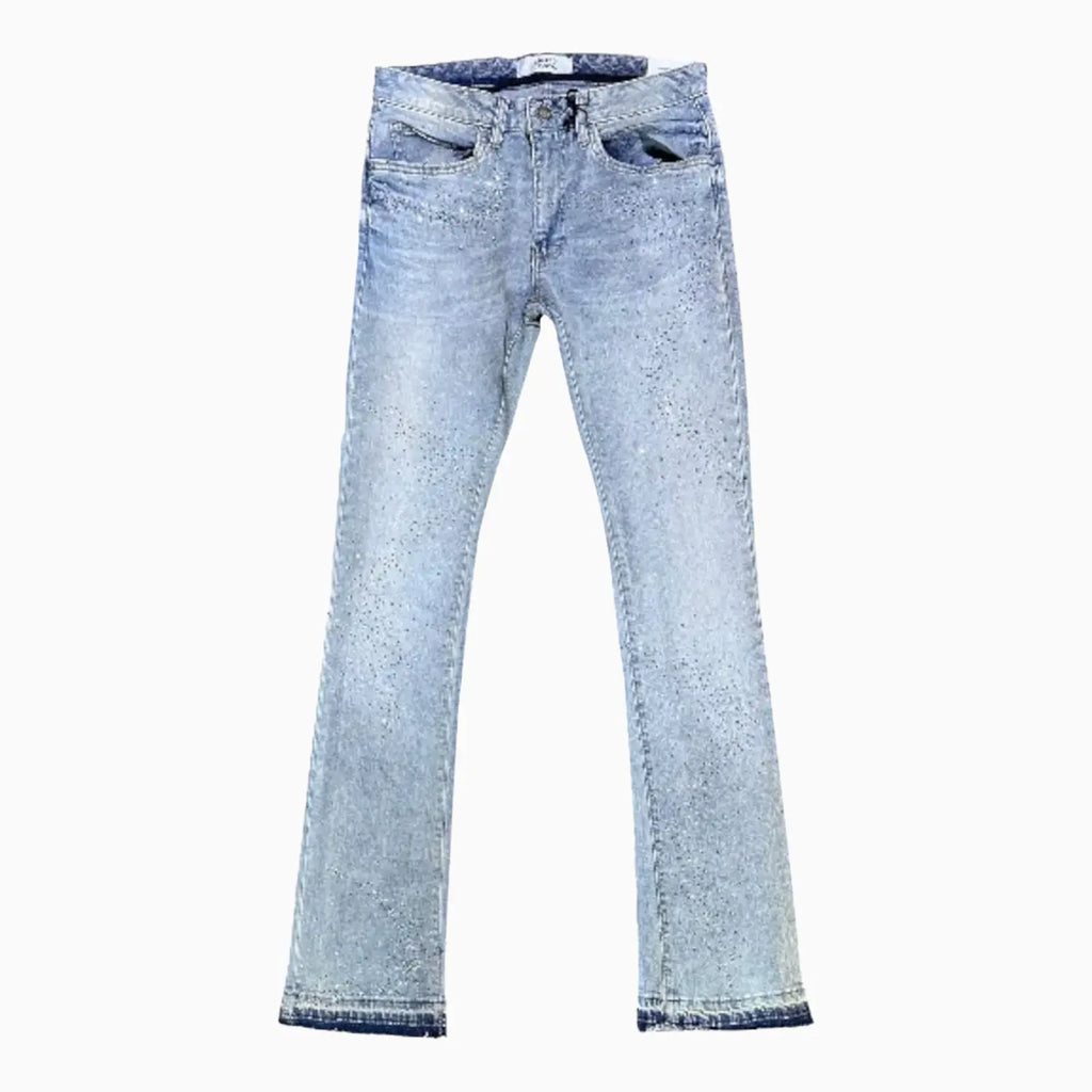 Pantalon en jean empilé à petits et grands cristaux liquides pour homme