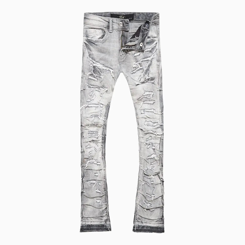 Men's Pleated Side Seam Shredded Jeans Pant