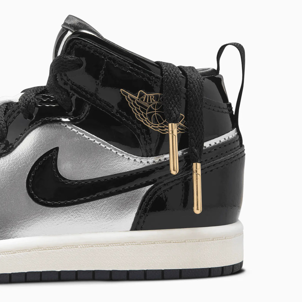 Kid's Air Jordan 1 Mid SE 'Black Metallic Silver' Pre School