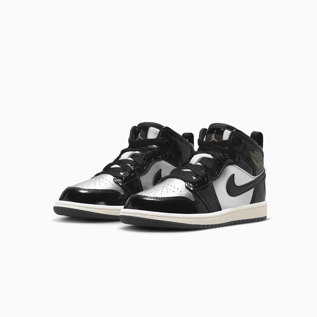 Kid's Air Jordan 1 Mid SE 'Black Metallic Silver' Pre School