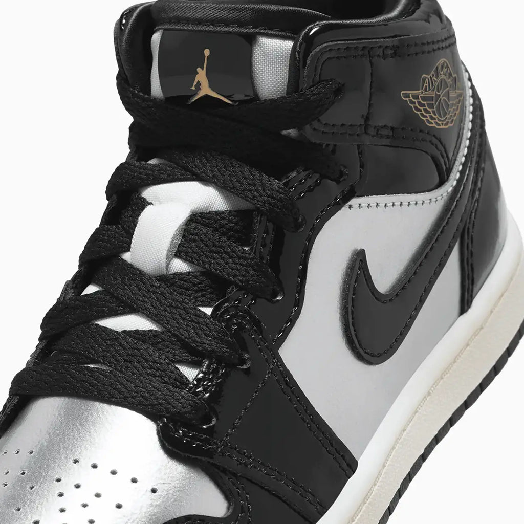 Kid's Air Jordan 1 Mid SE 'Black Metallic Silver' Pre School