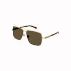 Lunettes de soleil pour homme Gucci en métal doré et marron
