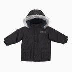 Veste en cuir à poches multiples avec capuche en fourrure pour bébés