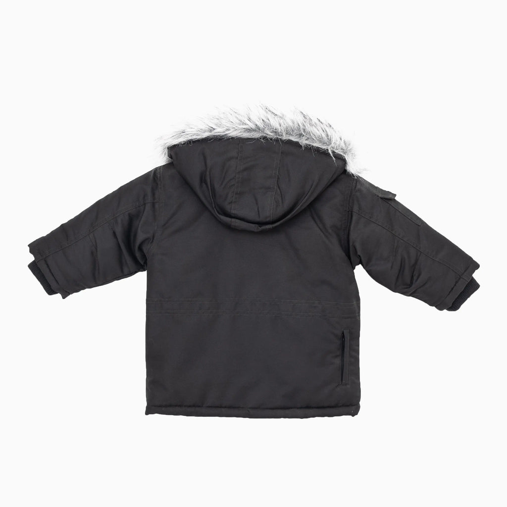 Veste en cuir à poches multiples avec capuche en fourrure pour bébés