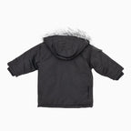 Veste en cuir à poches multiples avec capuche en fourrure pour bébés