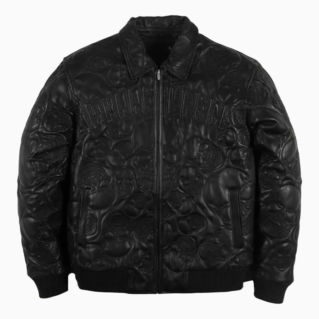 Veste en cuir matelassée à motifs de crânes pour homme