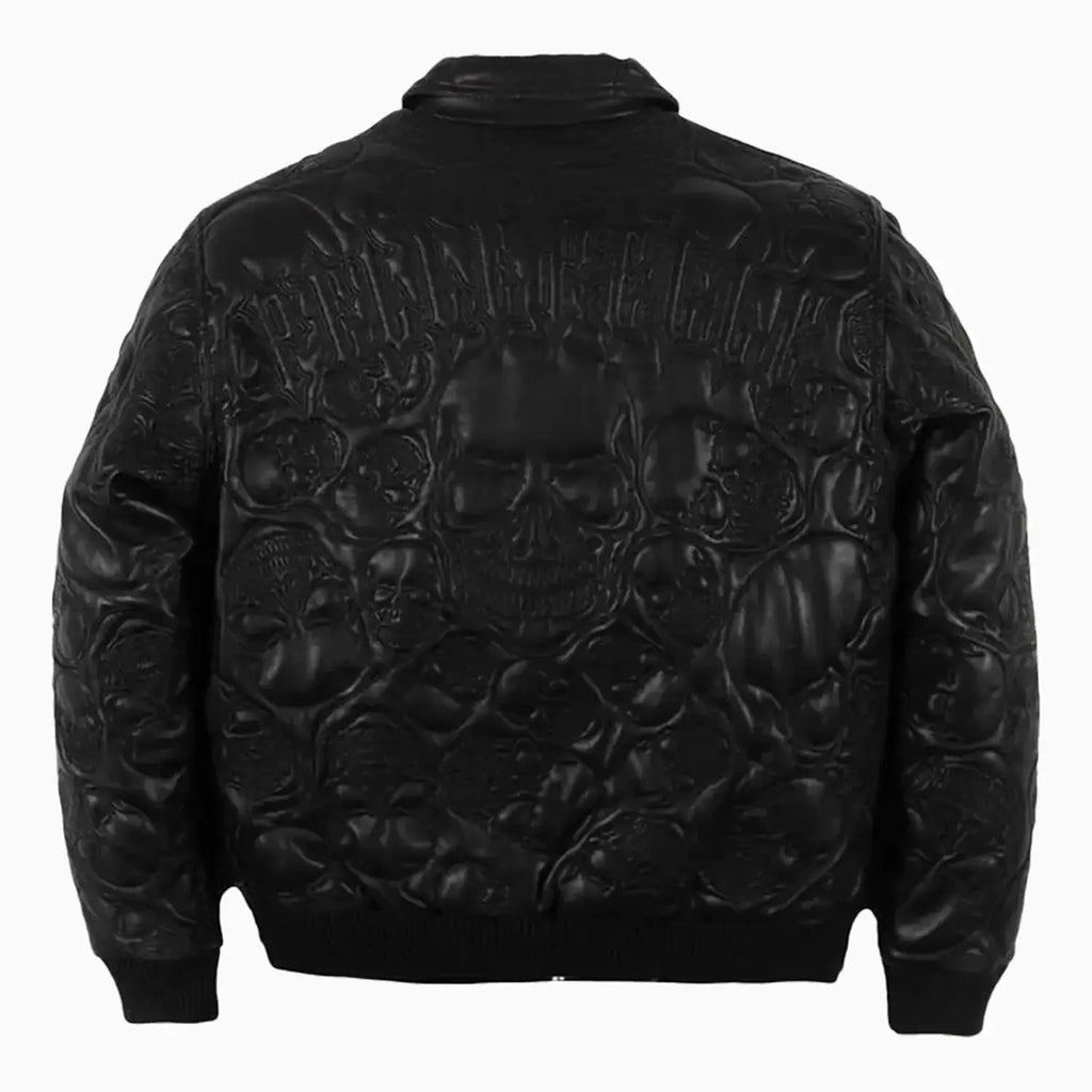 Veste en cuir matelassée à motifs de crânes pour homme