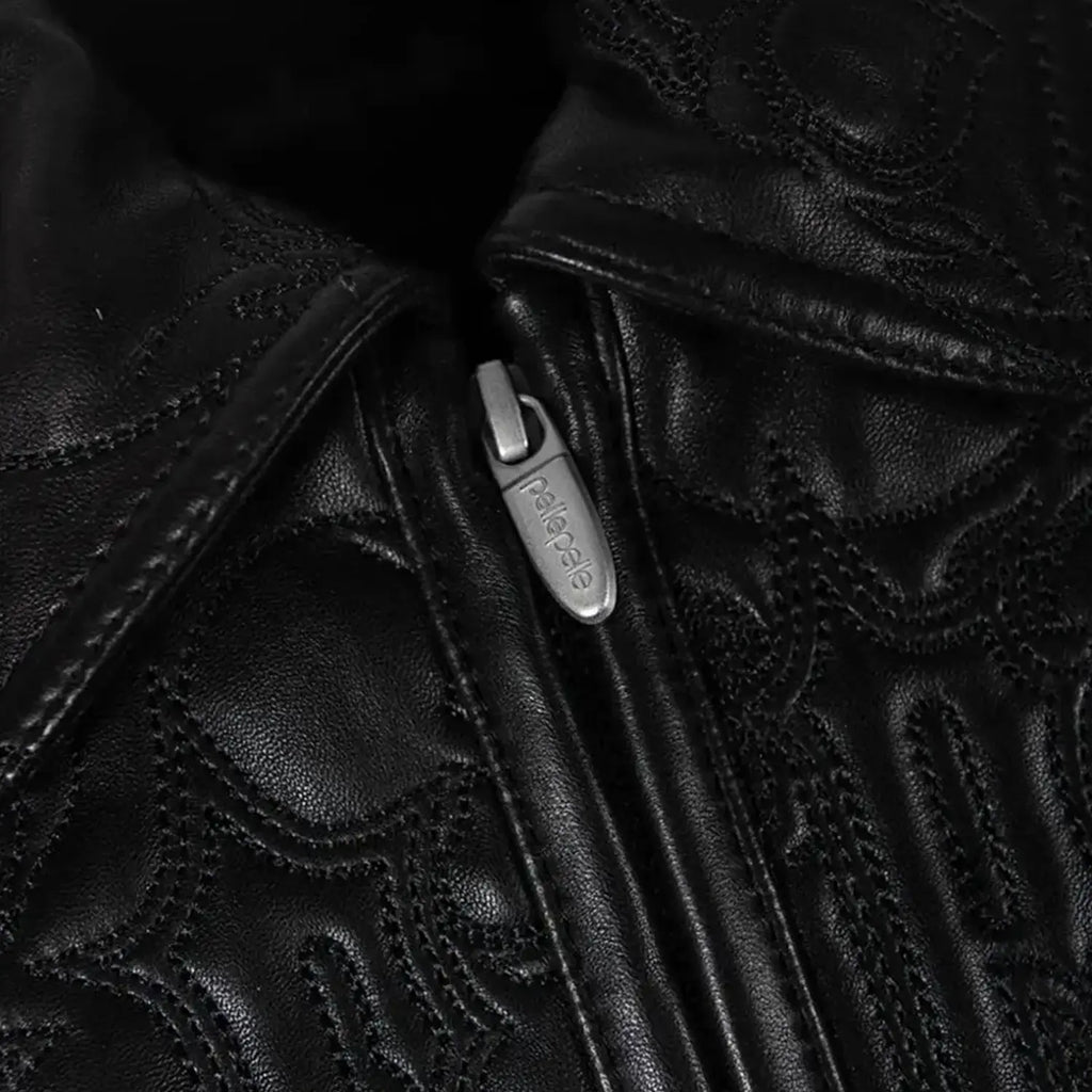 Veste en cuir matelassée à motifs de crânes pour homme