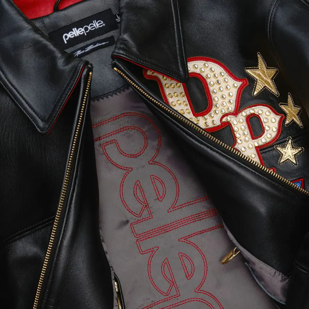 Blouson en cuir pour homme à étoiles et rayures