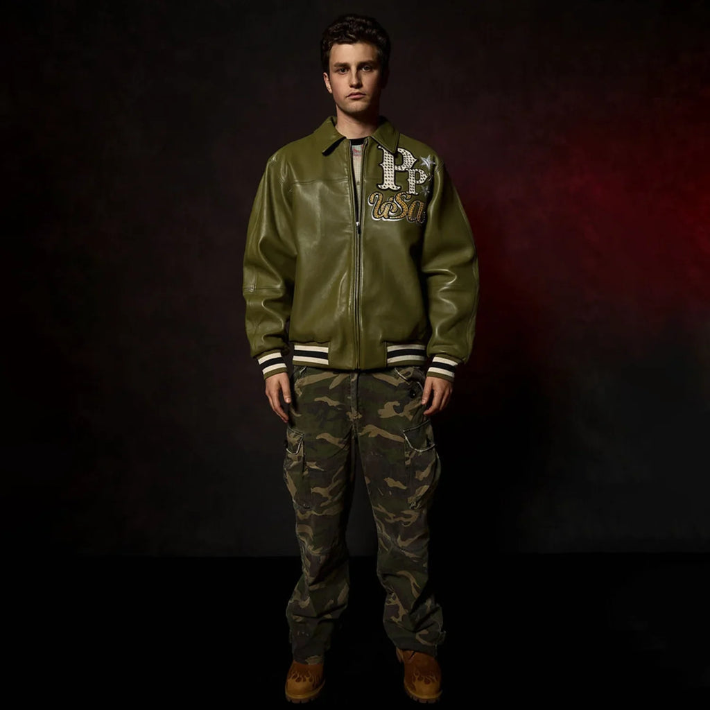 Blouson en cuir pour homme à étoiles et rayures