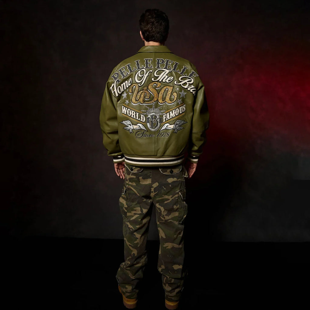 Blouson en cuir pour homme à étoiles et rayures
