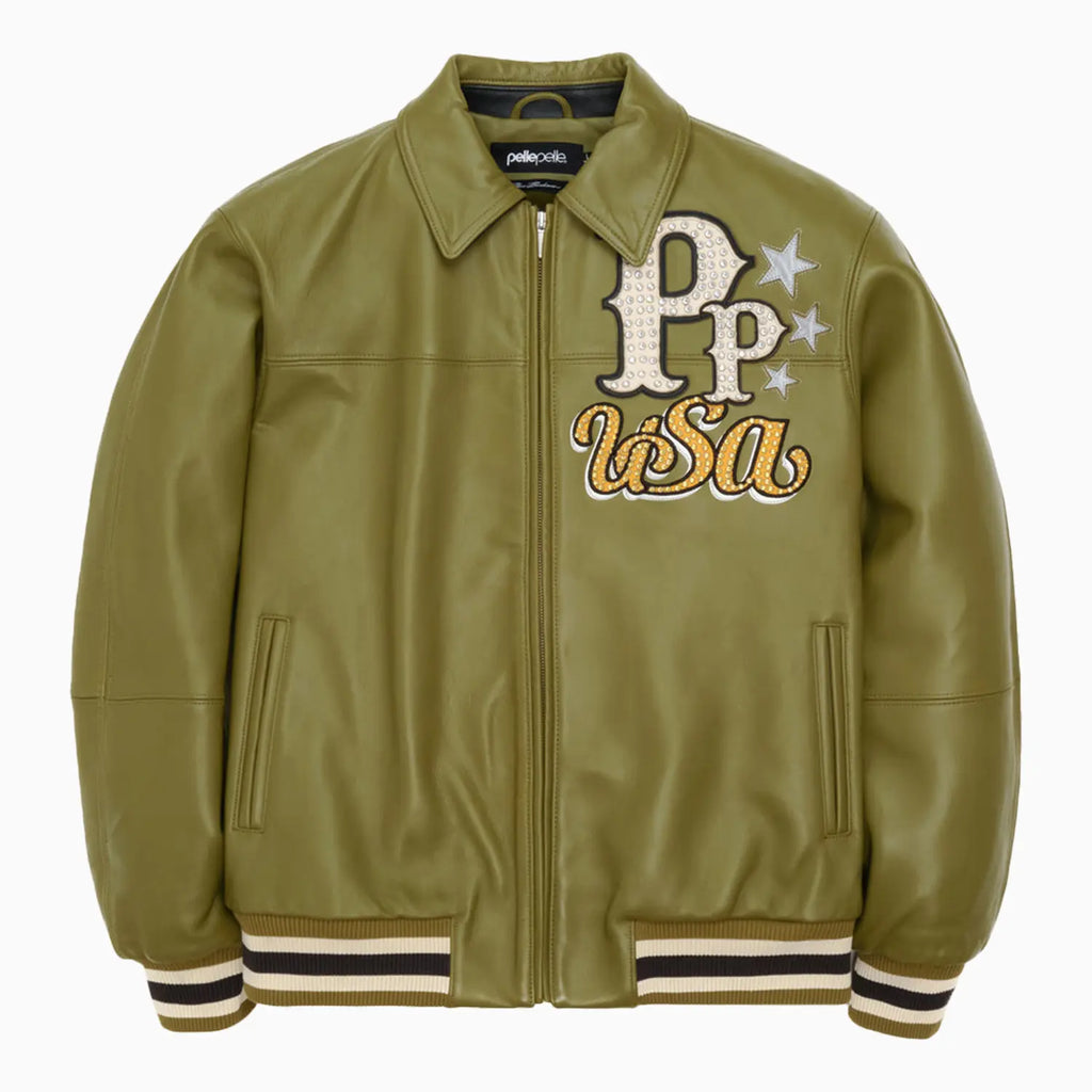 Blouson en cuir pour homme à étoiles et rayures