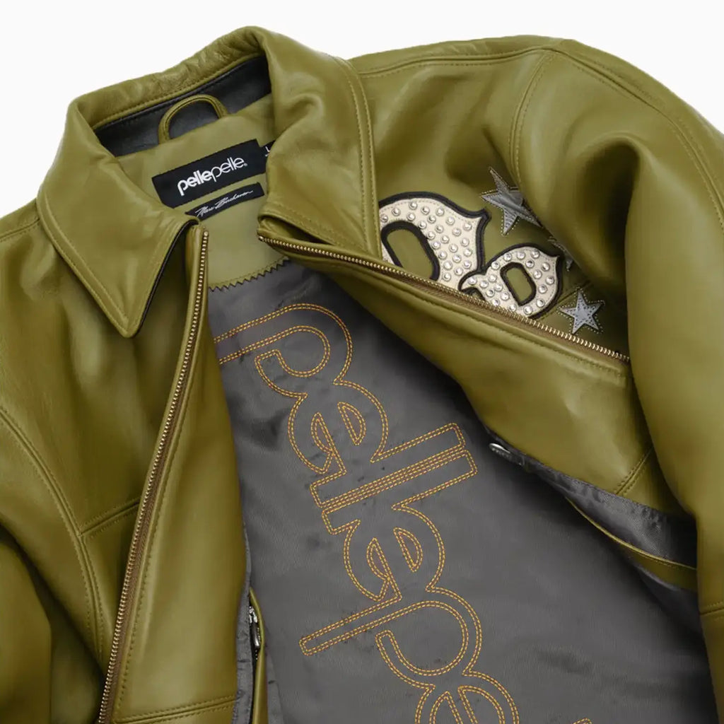 Blouson en cuir pour homme à étoiles et rayures
