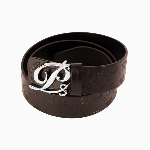 Men's Monogram Leather HC Belt Silver Black - Famous | Online Store