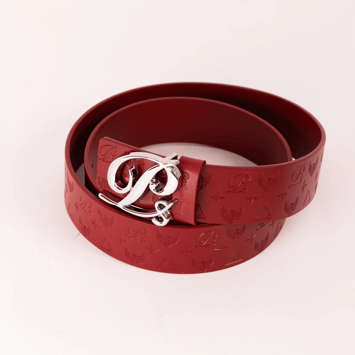 Men's Monogram Leather HC Belt Silver Red