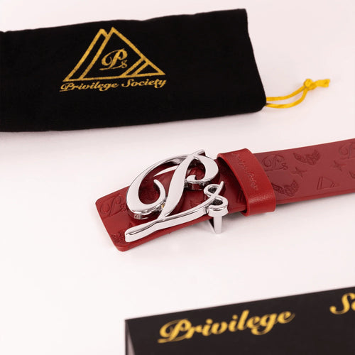 Men's Monogram Leather HC Belt Silver Red - Famous | Online Store