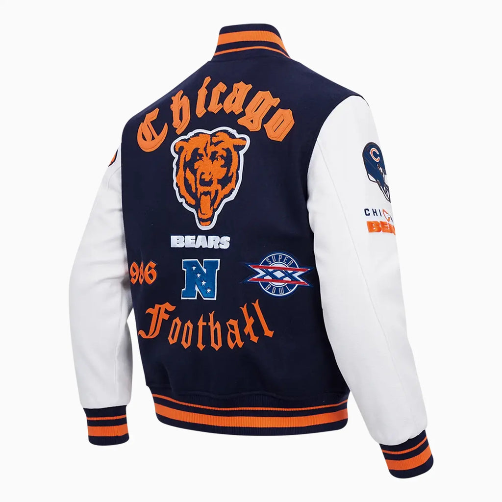 Blouson teddy en laine côtelée Old English Chicago Bears pour homme