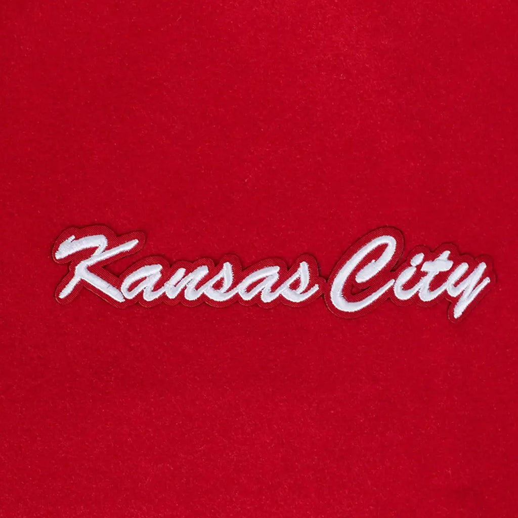 Chaqueta universitaria de lana con cuello de canalé y escudo del equipo NFL Kansas City Chiefs para hombre