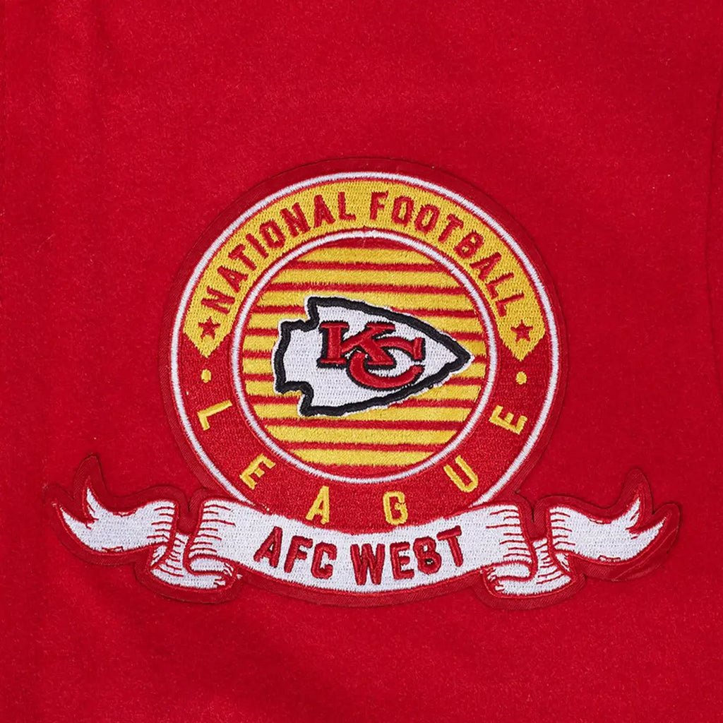 Chaqueta universitaria de lana con cuello de canalé y escudo del equipo NFL Kansas City Chiefs para hombre