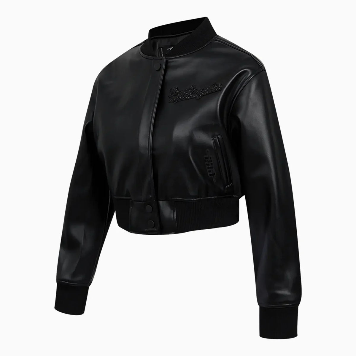 Women's Los Angeles Dodgers MLB Washed Crystalline Cropped Leather Varsity Jacket
