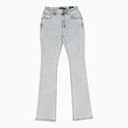 Pantalon en jean enduit empilé orné de strass pour femme