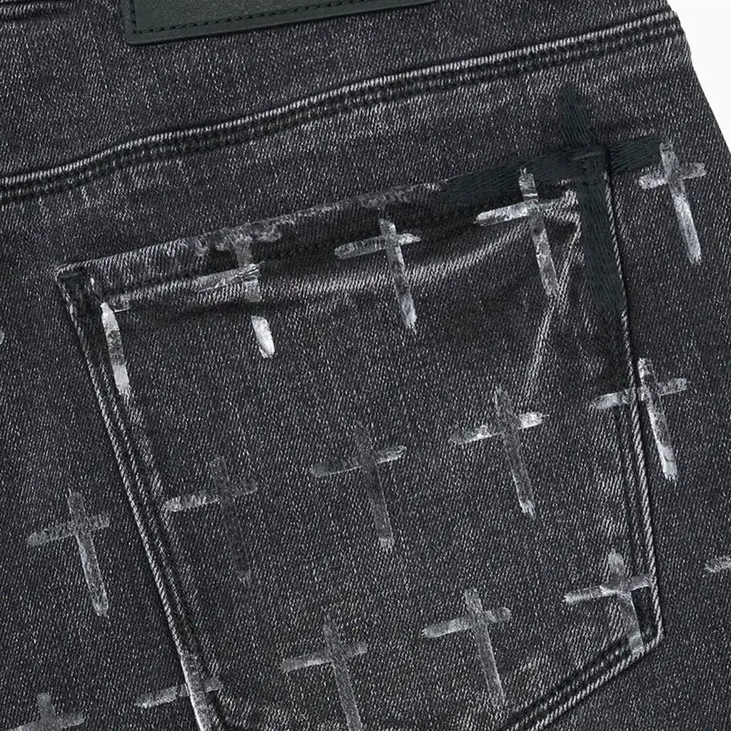 Pantalon Jean Bryant Noir en Denim Gris Enduit pour Homme