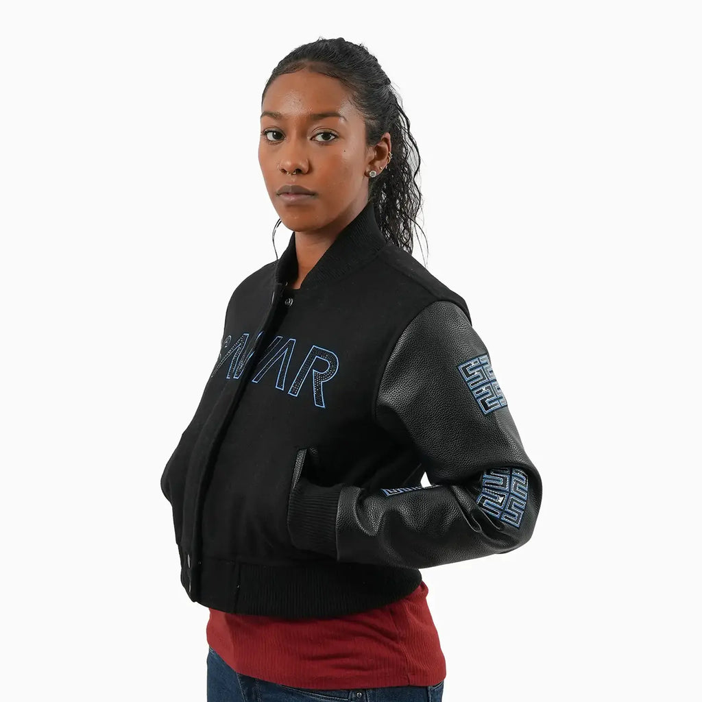 Chaqueta universitaria de lana reflectante para mujer