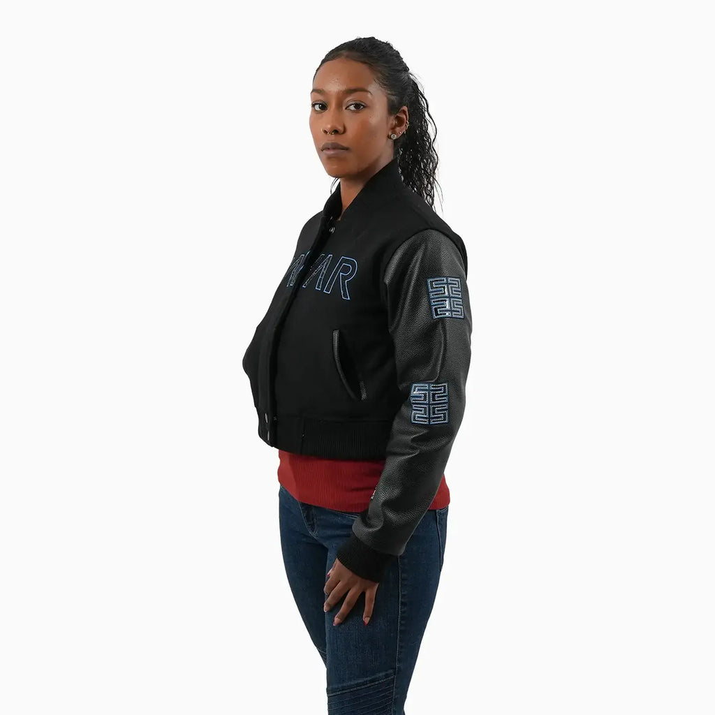 Chaqueta universitaria de lana reflectante para mujer