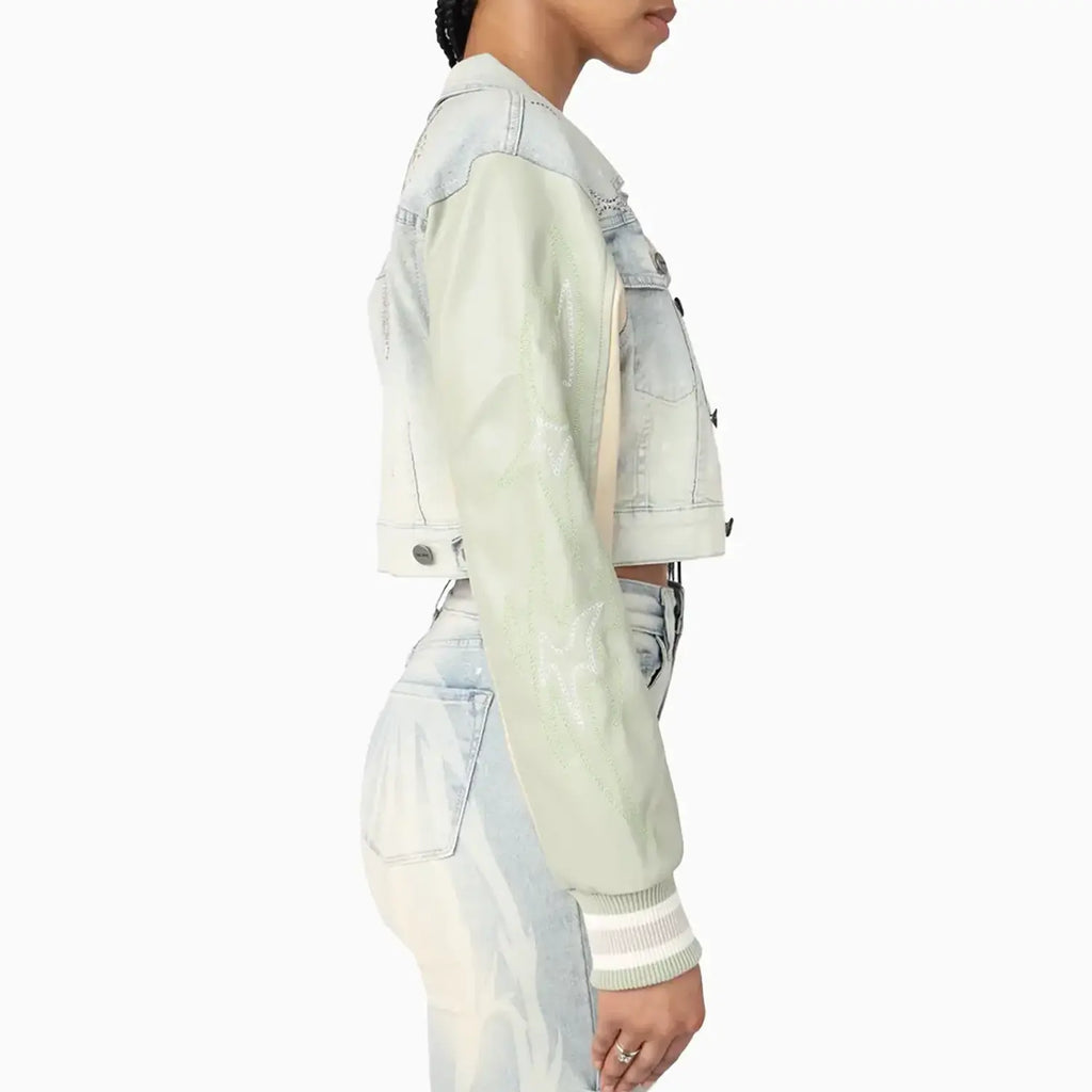 Ensemble jean court orné de strass pour femme