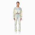 Ensemble jean court orné de strass pour femme