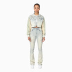 Ensemble jean court orné de strass pour femme