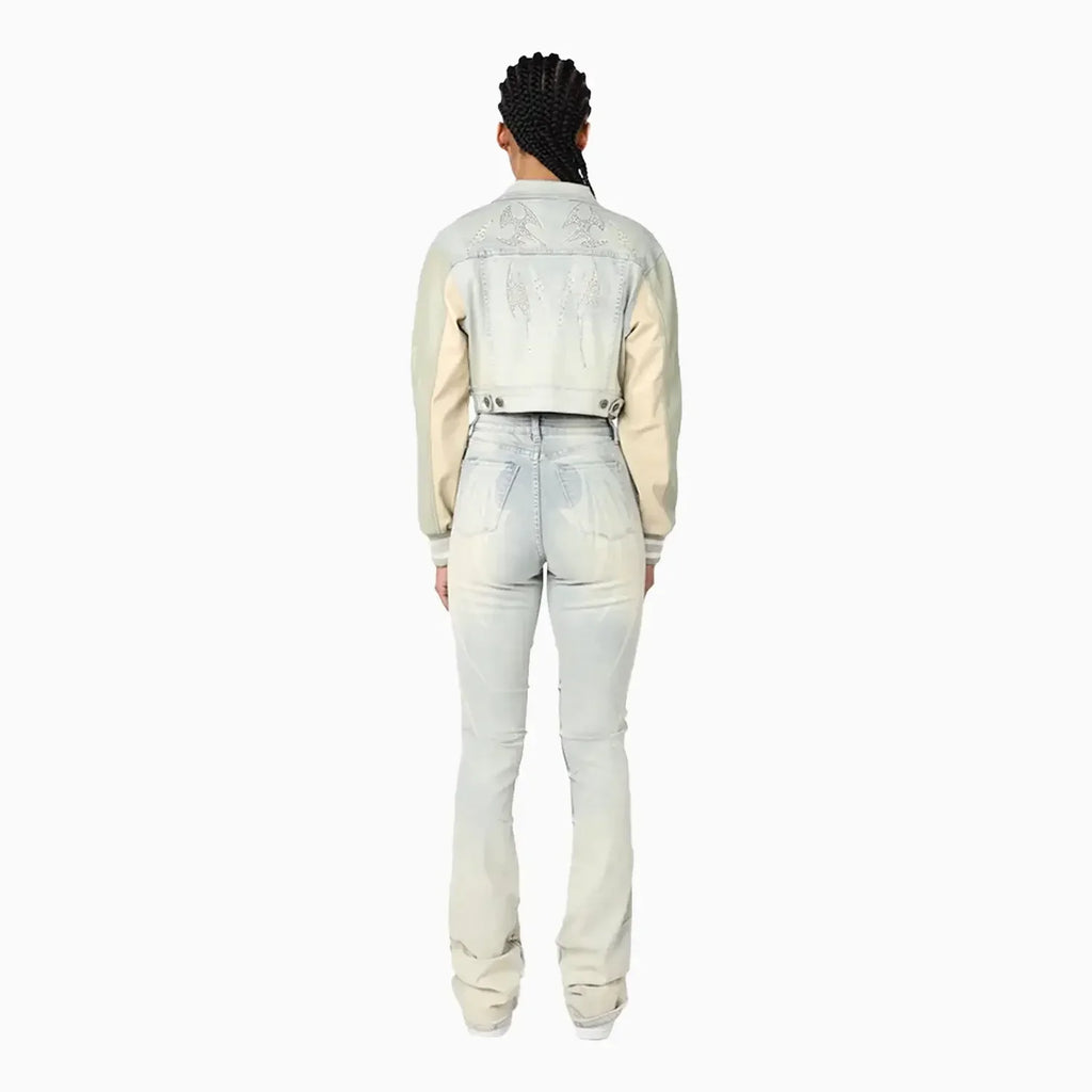 Ensemble jean court orné de strass pour femme