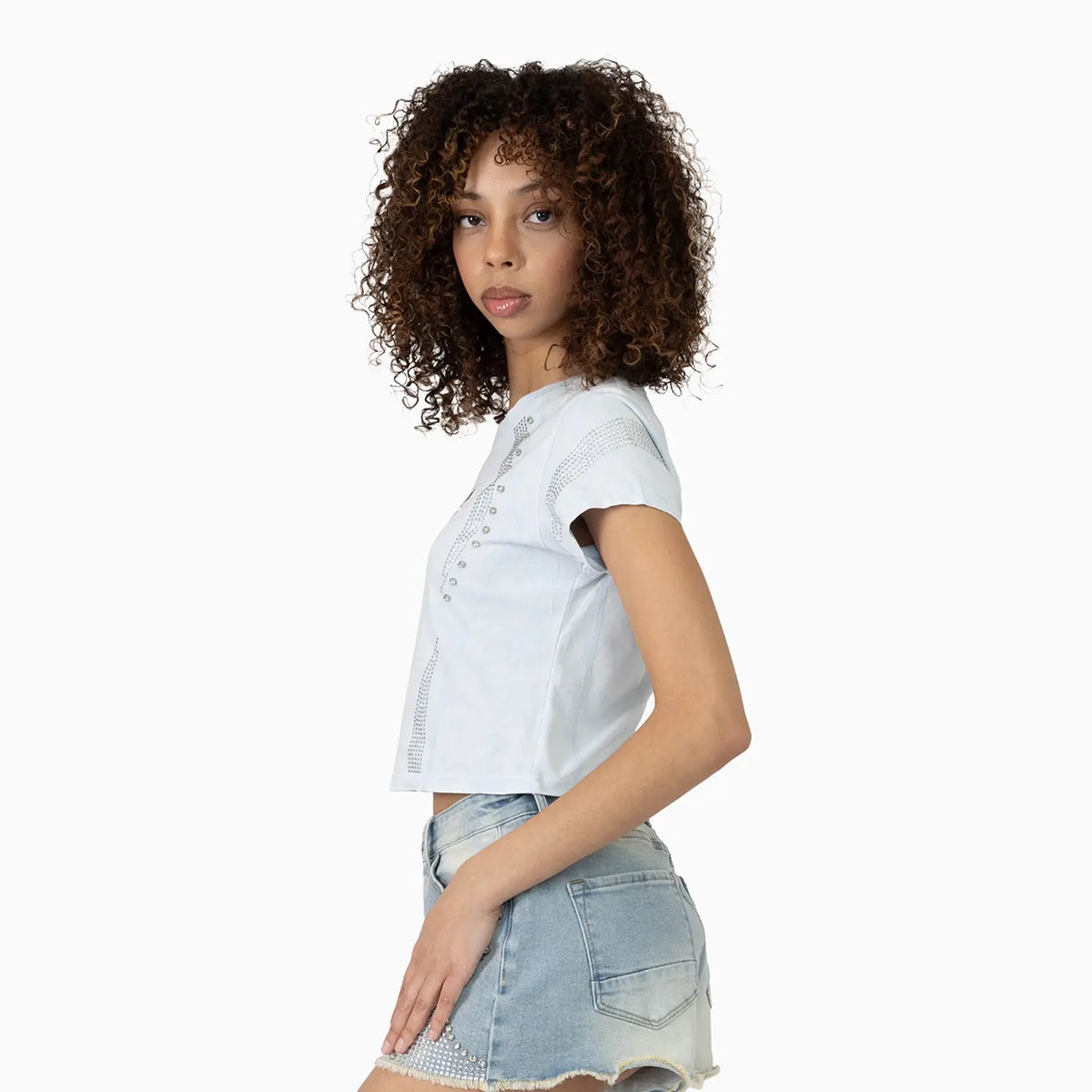 Women's Rhinestone Detail T-Shirt and Shorts Outfit