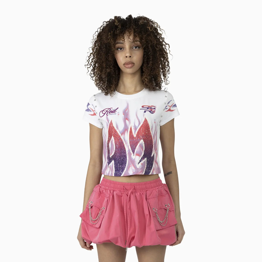 Women's Fitted Rhinestone Cropped T-Shirt and Skirt Outfit