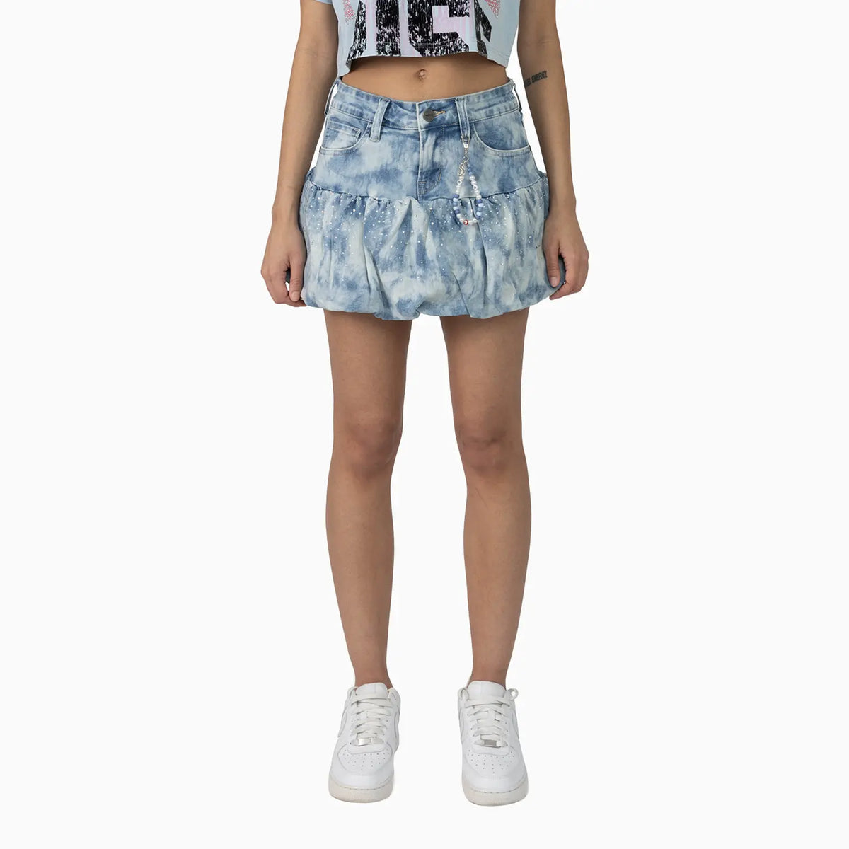 Women's Fitted Rhinestone Cropped T-Shirt and Skirt Outfit