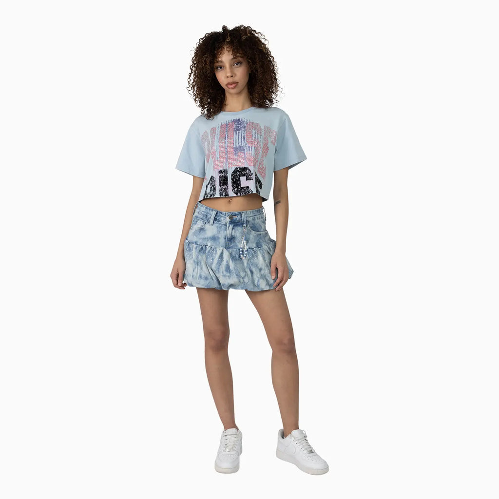 Women's Fitted Rhinestone Cropped T-Shirt and Skirt Outfit