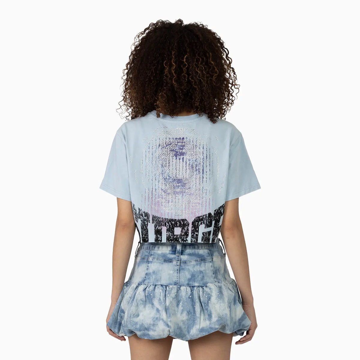 Women's Fitted Rhinestone Cropped T-Shirt and Skirt Outfit