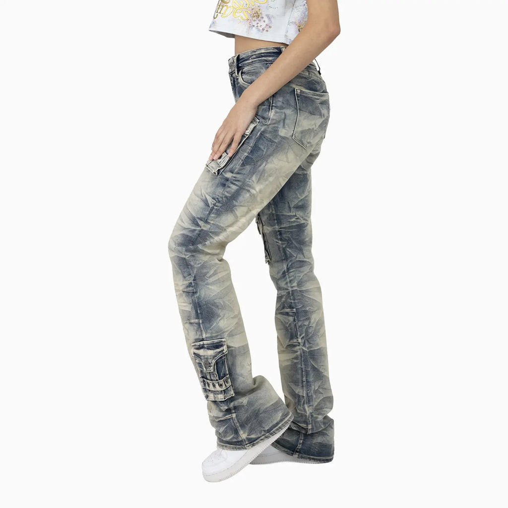 Women's Graphic Print Crop Top and Flared Cargo Pant Outfit