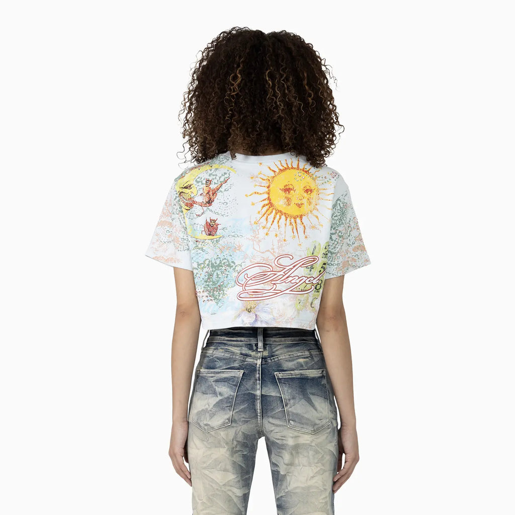 Women's Graphic Print Crop Top and Flared Cargo Pant Outfit