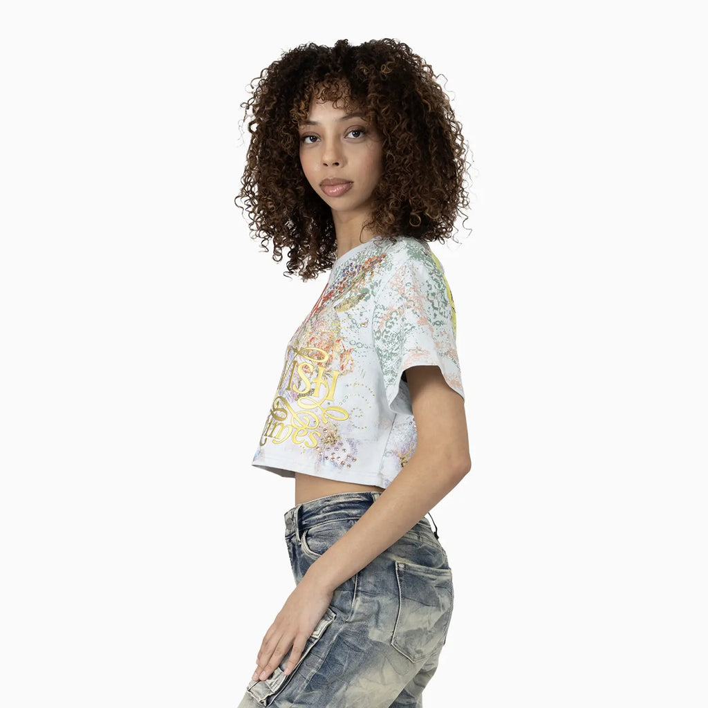 Women's Graphic Print Crop Top and Flared Cargo Pant Outfit