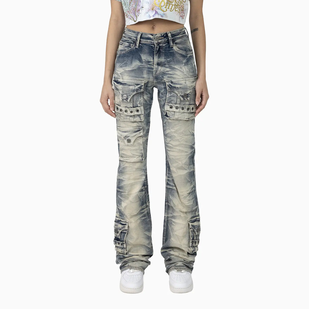 Women's Graphic Print Crop Top and Flared Cargo Pant Outfit