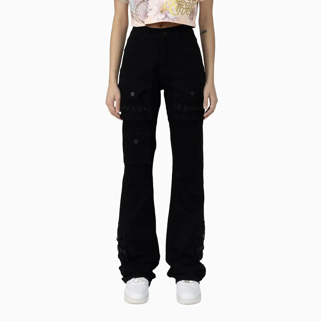 Women's Graphic Print Crop Top and Flared Cargo Pant Outfit